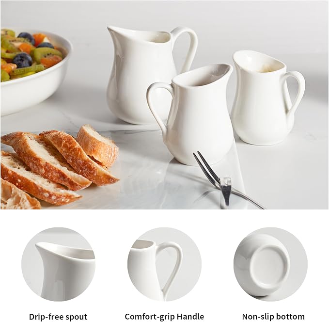 Gurygo 16 Oz Classic White Ceramic Small Creamer Pitcher - Image 3