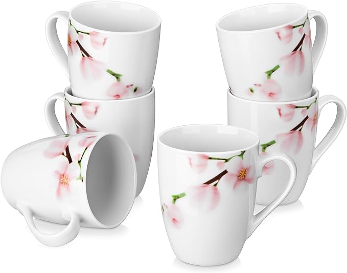 VEWEET Coffee Mugs Set of 6, 11 OZ Floral Ceramic Mugs, ANNIE | 11 OZ Floral by VEWEET