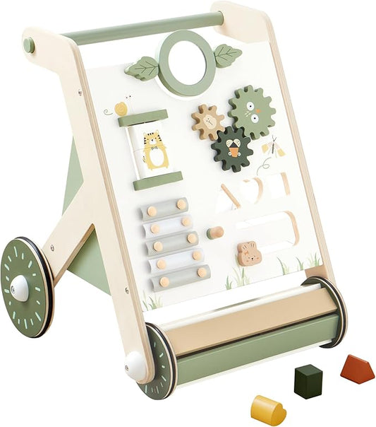 Beright Wooden Baby Walker with Roller Upgraded, Push and Pull Learning Activity Walker, Multi-Functional Kids’ Activity Toys, Develops Motor Skills & Stimulates Creativity, Green