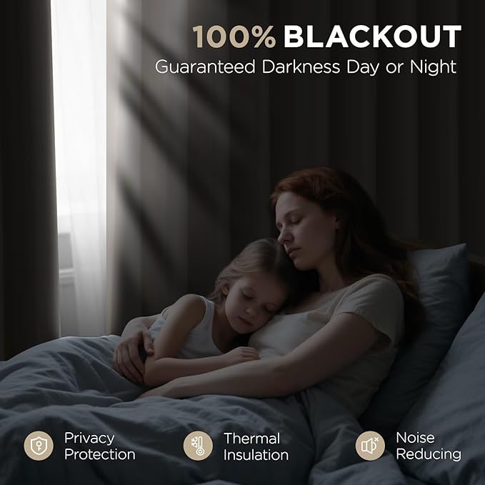 Joydeco Blackout Curtains 84 Inch Length 2 Panels Set, Thermal Insulated Black Out Curtains for Bedroom, Room Darkening Drapes for Living Room Window (W52 x L84 Inch, Light Beige)