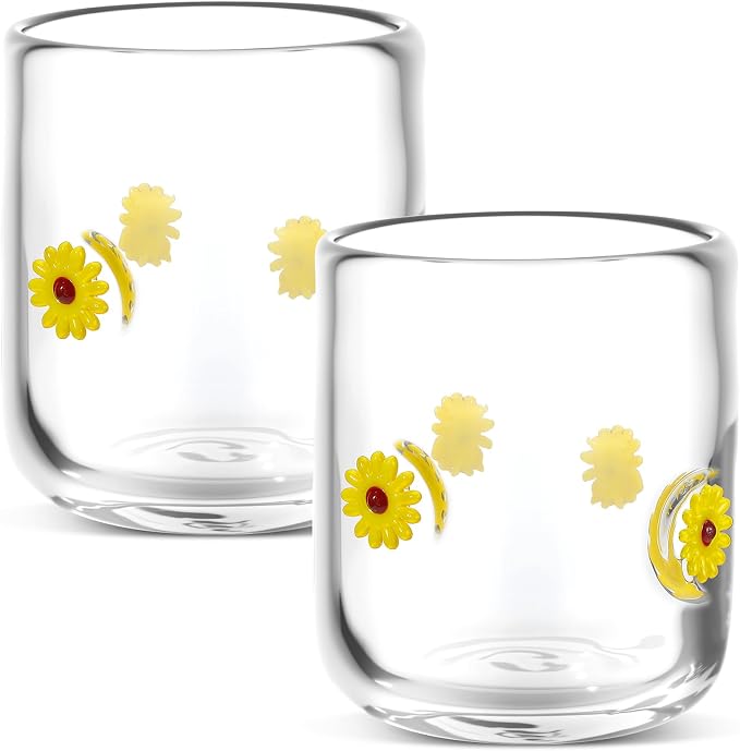 SiliFine 2 Pcs Sunflower Icon Juice Glasses - 14oz Yellow Flower Stemless Wine - Image 2