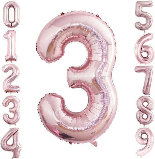 GOER 2 Pcs 42 Inch Rose Gold Foil Balloons Number 3,Huge Number Balloons for 3rd 33rd Birthday Party Supplies Anniversary Decorations