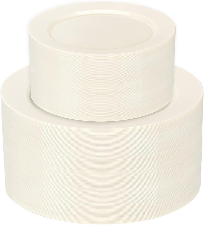 102 Pcs Ivory Plastic Plates, Disposable Party Plates Include 51 Ivory Dinner by I00000