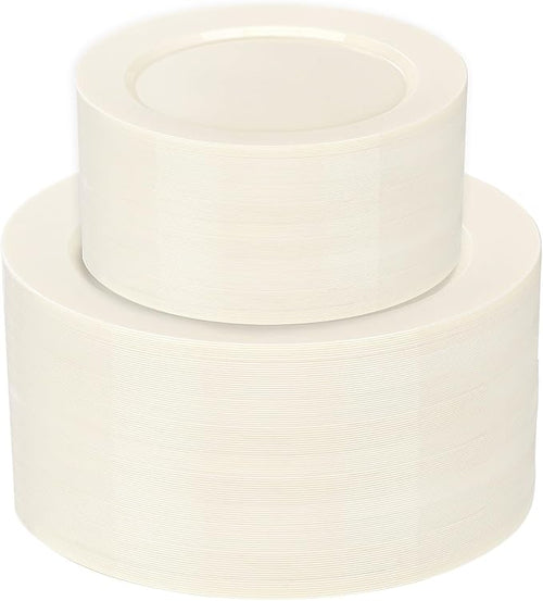 102 Pcs Ivory Plastic Plates, Disposable Party Plates Include 51 Ivory Dinner by I00000