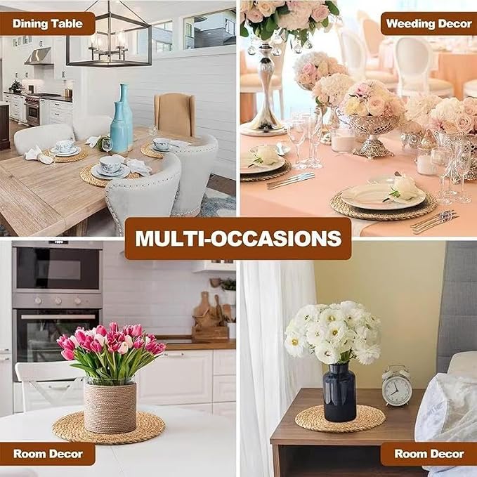 6Pcs 12" Round Woven Rattan Placemats, Natural Hand-Woven Water Hyacinth - Image 3