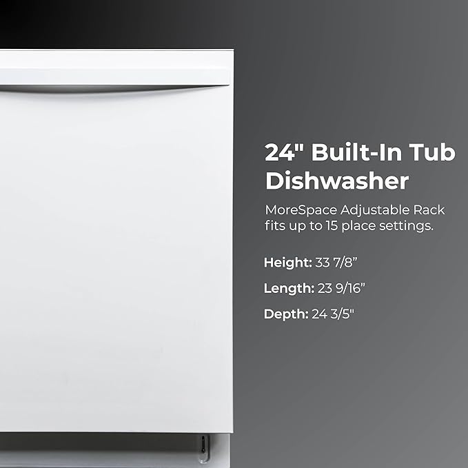 Kenmore 22-14622 24" Built-in Dishwasher-Quiet Tub with TurboDry, Leak, & SmartWash Soil Detection-15 Place Settings-49 DBA-Energy Star Certified, 24.61"D x 23.55"W x 33.88"H, White