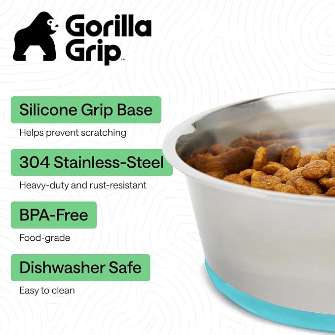 GORILLA GRIP Dog Bowl, Holds 2 Cups, Food Grade 304 Stainless Steel Food and - Image 2