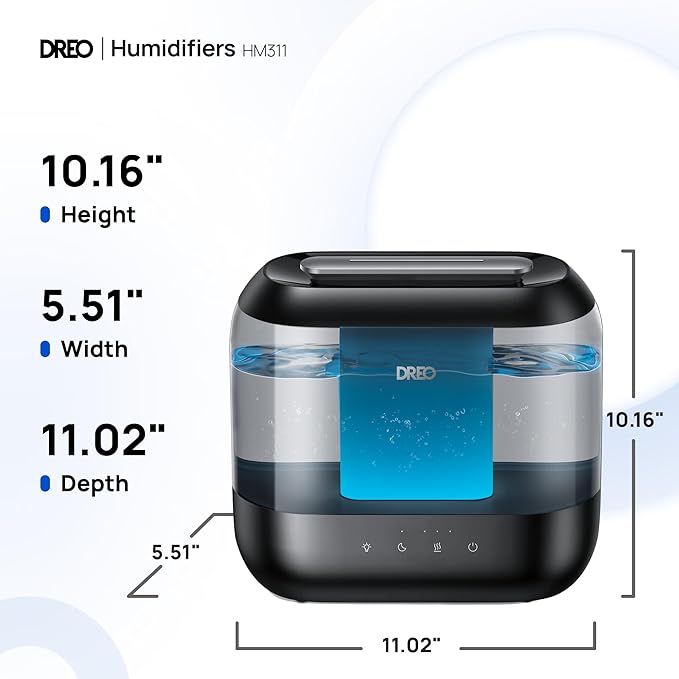 Dreo Top Fill 4L Humidifiers for Bedroom, 36H Runtime, 28 dB Quiet Cool Mist Supersized Air Humidifier for Large Room, Plants, Baby Nursery, Indoor, Night Light, Easy to Clean & Fill, Black