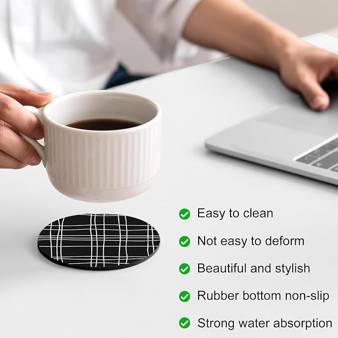 Simple Grid Coasters Set of 6, Absorbent Coasters - Image 4
