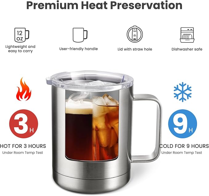 MEWAY 12oz Coffee Mug With Handle 8 Pack Bulk, Stainless Steel Insulated Travel - Image 3