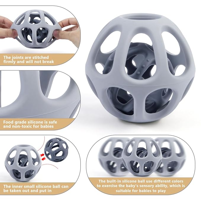 MCGMITT Silicone Baby Teether Ball Toy, Easy Grasp Sensory Balls for Babies 0-6-12 Months, Food Grade Soft Teether Ring for Teething Relief, Baby Teething Toy Gift for Infant Toddlers Boys and Girls