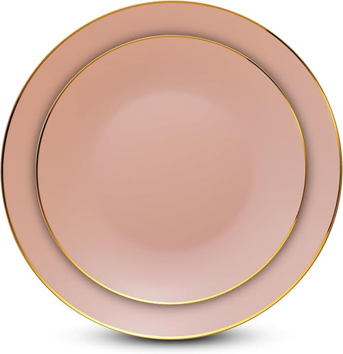 100 Pink Gold Plastic Plates Set, Elegant Fancy Heavy Duty - Image 2