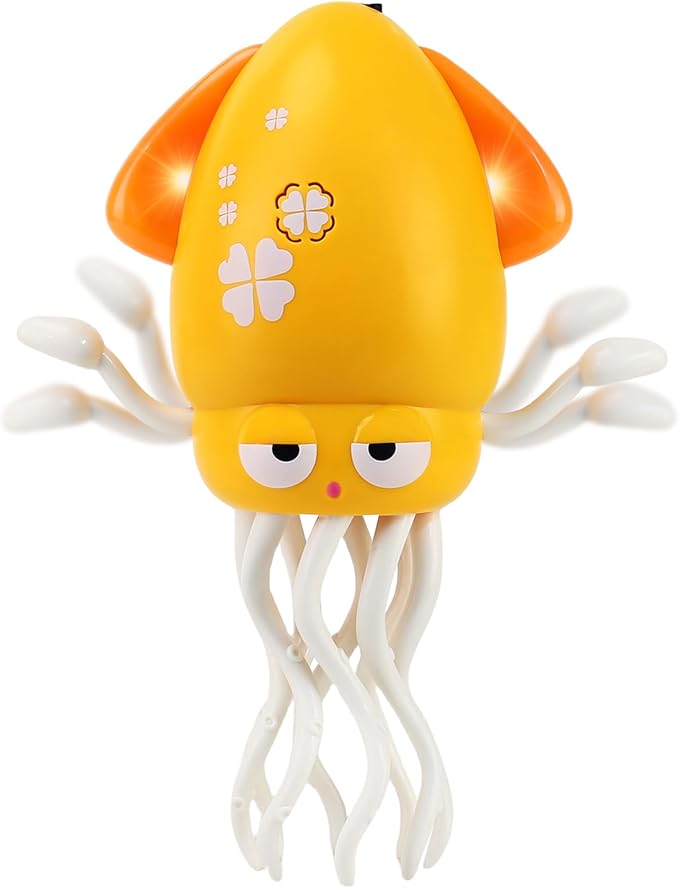 USB Rechargeable Dancing Octopus Baby Toy - Electric Crawling & Tummy Time Toy, Magical Musical Squid, Birthday for Kids Ages 1 2 3 4 5 6, Boys & Girls (Yellow)