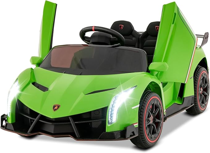 Costzon Ride on Car, Lamborghini Licensed 12V Battery Powered 4WD Sports Car with Remote Control, 3 Speeds, Hydraulic Doors, LED Lights, Towing Wheel, Horn, Music, Electric Vehicle for Kids Aged 3-8