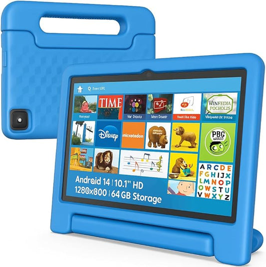10.1" Kids Tablet Android 14 | 64GB Octa-Core 8GB RAM | Shockproof Case & Parental Control | 12H Fast Charge | HD Display w/Google Kids Space & Educational Apps | WiFi 6/Bluetooth/GPS | Ages 3-12
