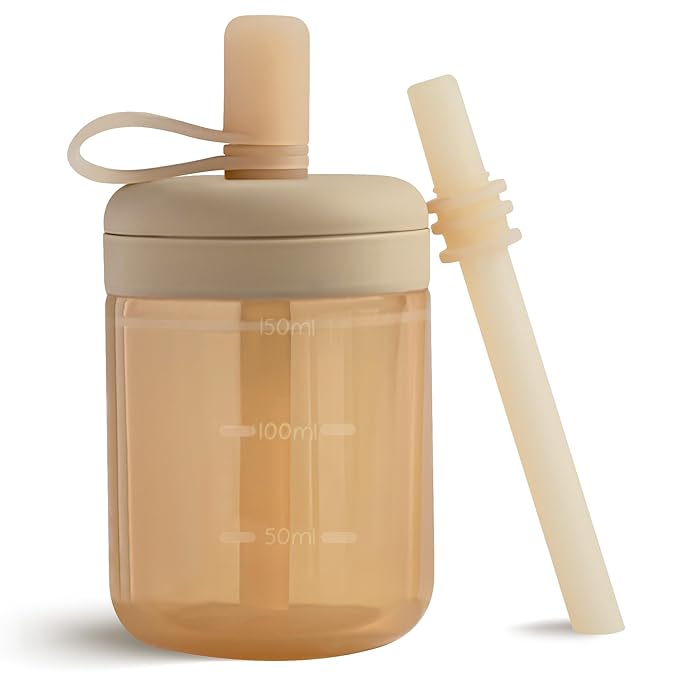 Moonkie Silicone Toddler Sippy Cup Training Cup with Straw Lid | BPA-Free Drop-Proof Cup | Baby Led Weaning | 5 oz, 1 Pack