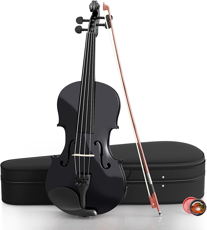 3/4 Violin Kit, Beginner Violin for Kids, Students, Complete Kids Violins Set with Case, Bow, Rosin, Ideal for Kids Violinss Beginner Ages 9-12, Black