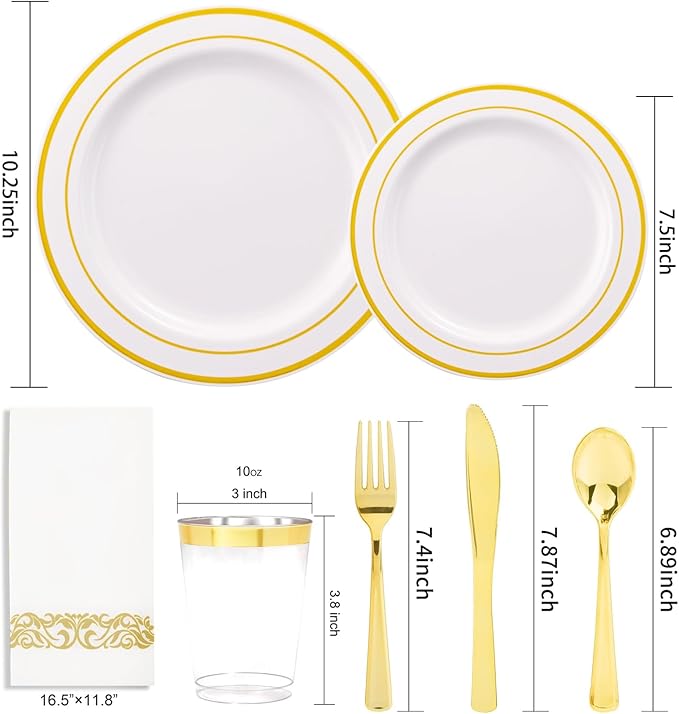 350 Pieces White and Gold Plastic Plates - Image 8