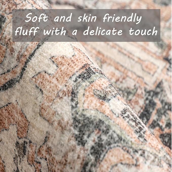 CHAMPLANT Washable Area Rug 5x7 Retro Boho Chic Medallion Distressed Design - Image 4