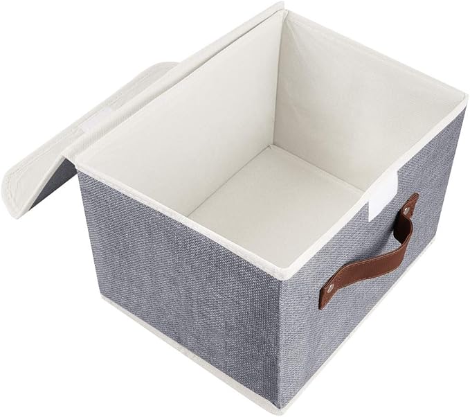 Lucky Monet Storage Bins Boxes with Lids 2 Pack Decorative Storage Boxes Collapsible Fabric Storage Basket Containers Lidded Storage Cube for Organizing Closet Home Office, 15"x 10"x 10" (Grey)