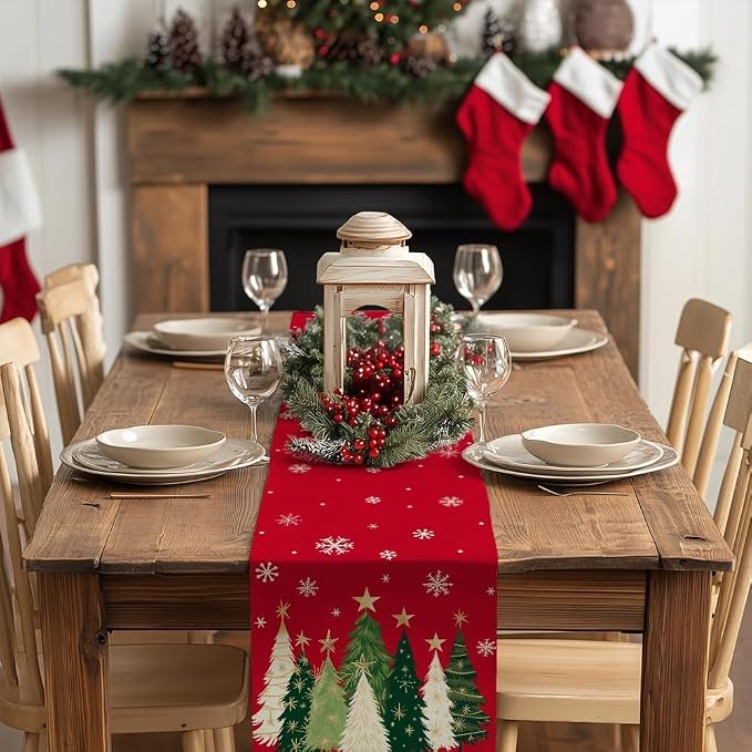 Christmas Table Runner 13x72 Inch, Snowflakes Trees Winter Decor | Holiday - Image 3