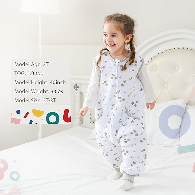 HOMEAL Toddler Sleep Sacks, 1.0 TOG, 12-24 Months, Sleeveless, Wearable Blanket