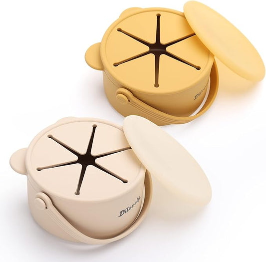 Snack Cups for Toddlers, Silicone Toddler Snack Containers, Baby Treat Catcher with DustProof Lid 2 Pack Dishwasher Safe and BPA Free 9 Oz