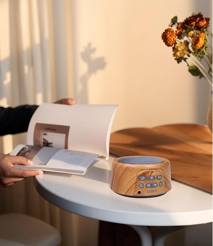 DOUNI White Noise Machine with 27 Soothing Sounds Timer, Adjustable Volume, Memory Function for Sleeping, Relaxation,Sound Machine for Kid,Adult,Nursery,Home,Office,Travel.Wood Grain