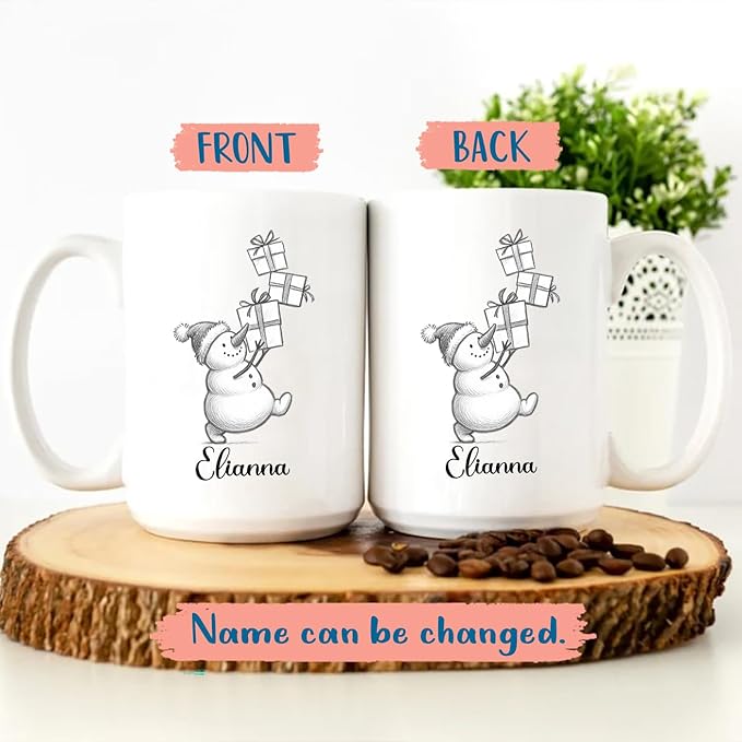 Customized Snowman White Coffee Cups Gift For Daughter Son Kids, Unique Snowman Accent Coffee Mug 11 15 Oz, Personalized Name Snowmen Ceramic Teacup Gift For Boyfriend Girlfriend Birthday Christmas