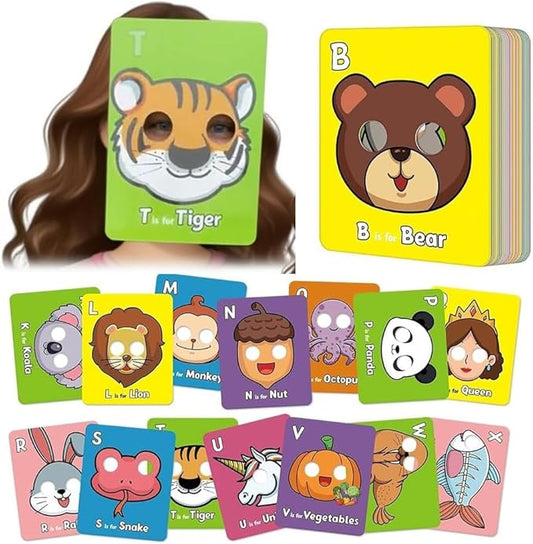 26 PCS Alphabet ABC Flash Cards,Giant ABC Animal Mask Flash Cards,26 Lowercase and Uppercase Letter Cards,Educational Learning Games