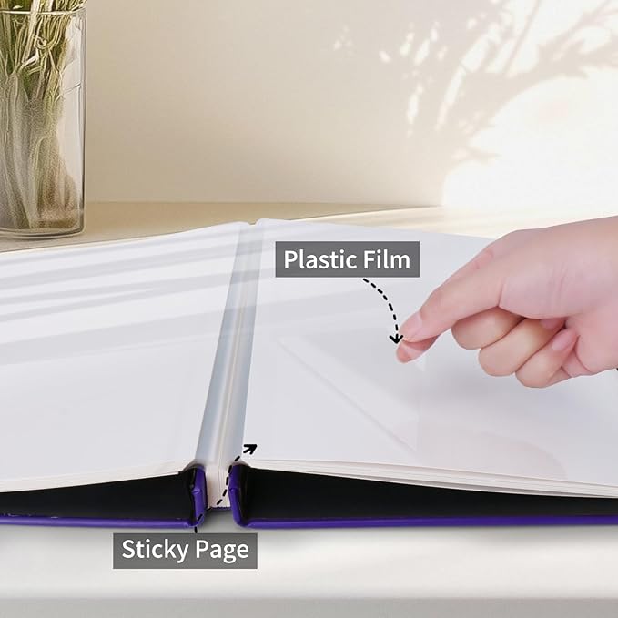 Inspirational Leather Photo Album,Magnetic Self-Stick Page Photo Album,Family Album,Hand Made DIY Albums Holds 3x5, 4x6, 5x7, 6x8 Photos (purple-always remember)