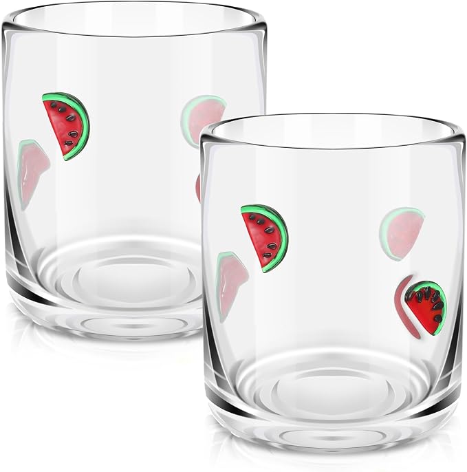 SiliFine 2 Pcs Watermelon Icon Juice Glasses - 14oz Summer Watermelon Stemless - Image 2