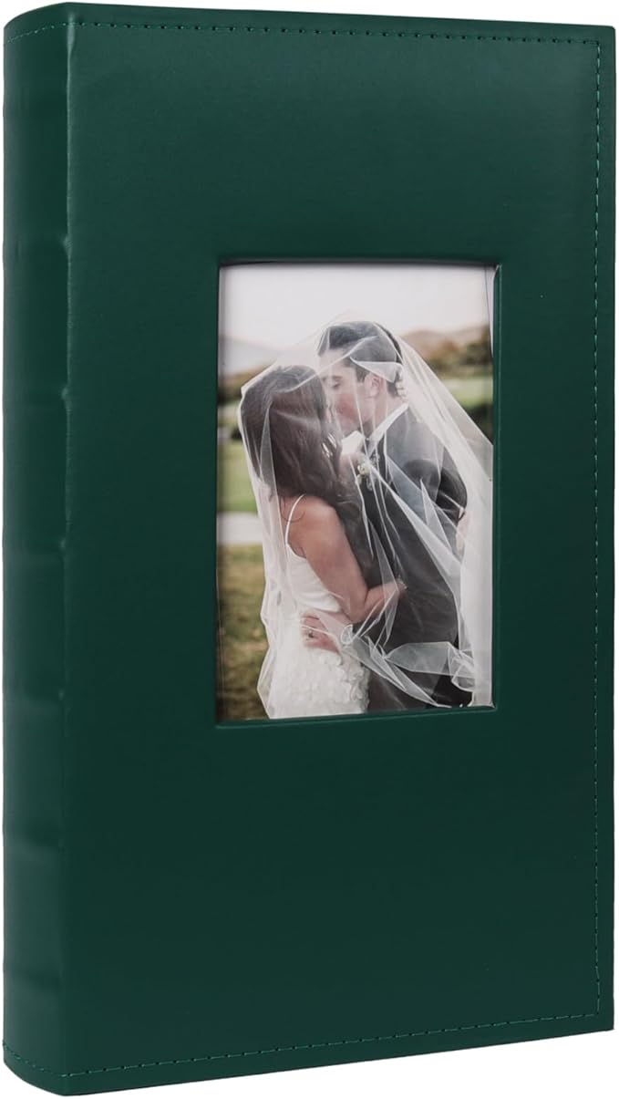 RECUTMS Photo Album 4x6 300 Photos Leather Cover Picture Book with 300 Horizontal Pockets, Slip-in Picture Albums for Family Wedding Baby Vacation (Dark Green)