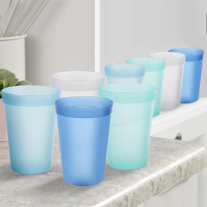 Blwan 8-Pack Small 8.5oz Plastic Cups, BPA-Free Reusable Juice Cups, Microwave - Image 9