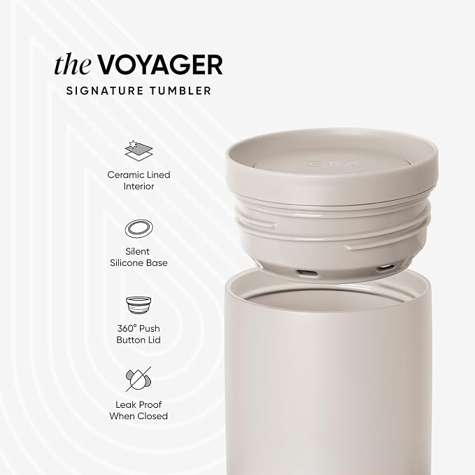 Simple Modern Insulated Travel Coffee Mug 360° Lid | 16oz | Striped | Voyager - Image 2