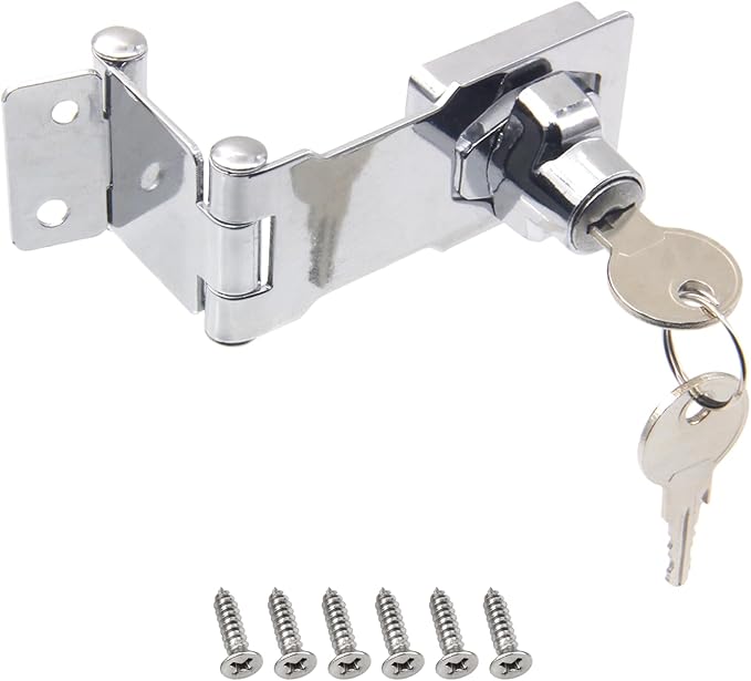 KIBBEH 1 Pack Door Lock Hasp Latchs, Collapsible Solid 304 Stainless Steel File Cabinet Lock Desk Drawer Lock, for 90 Degree and 180 Degree Drawers, Dabinets, Doors, Flip Barn Door (Universal Key)