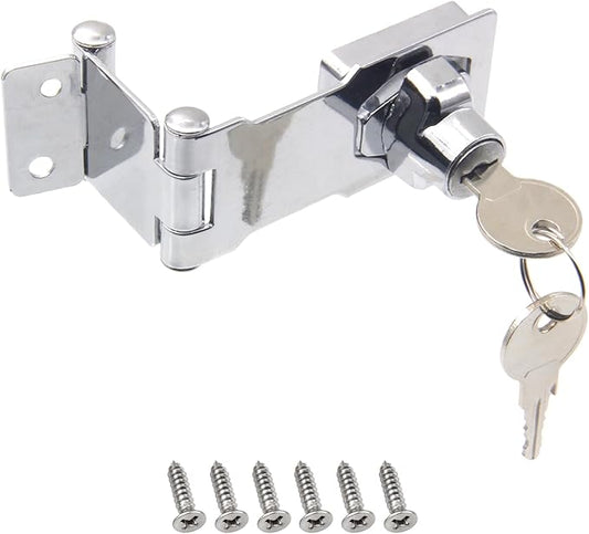 KIBBEH 1 Pack Door Lock Hasp Latchs, Collapsible Solid 304 Stainless Steel File Cabinet Lock Desk Drawer Lock, for 90 Degree and 180 Degree Drawers, Dabinets, Doors, Flip Barn Door (Universal Key)