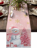 Pink Christmas Snowman Short Table Runners 36 Inches, Cotton Linen Fabric by Edwiinsa