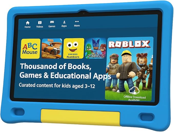 10.1 Inch Kids Tablet with Shockproof Case | Android 14, 64GB+8GB RAM, 12H Battery | Parental Control, Google Kids Space & Preloaded Educational Apps | WiFi 6, HD Display, Ages 3-12