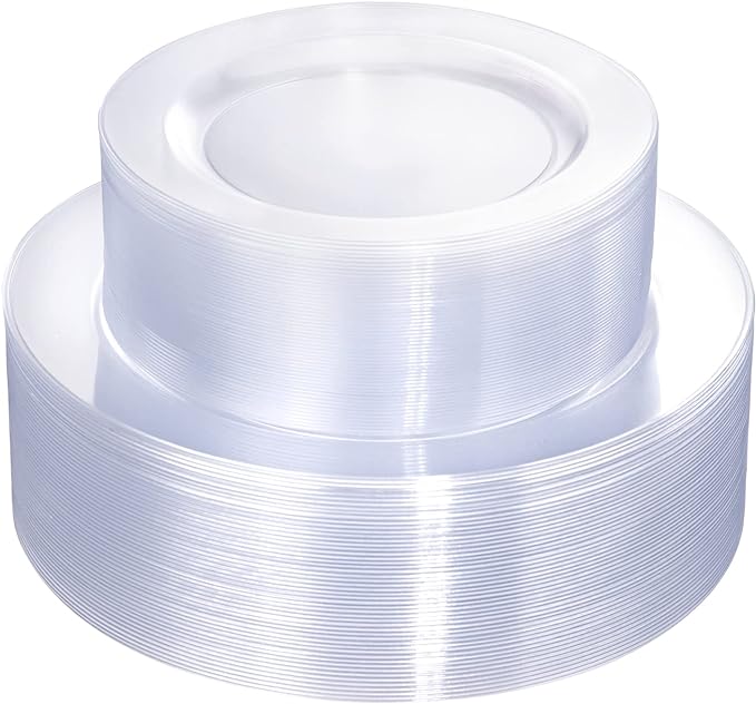 FLOWERCAT 100PCS Clear Plastic Plates by FLOWERCAT