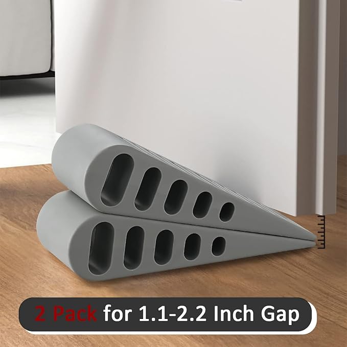 JQK Rubber Door Stopper Wedge, Grey 4 Pack Soft TPR Premium Door Stops for Bottom of Heavy Duty Door on Tile, Concrete, Carpet, Wooden Floor, DSB61-GY-P4