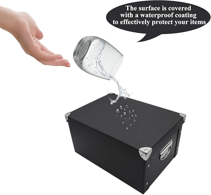 GUOZI Collapsible Storage Box, Decorative Memory Box with Lid & Metal Reinforced Corners, Cardboard File Bin with Handles, Organizer Gift Box for Keepsake Toy Photos Office Nursery Wardrobe Bookshelf