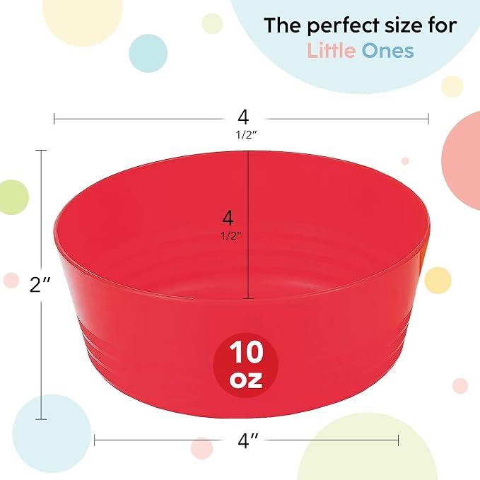 PLASKIDY Kids Plastic Bowls Set of 12, 10 Ounce Microwave Dishwasher Safe BPA - Image 3