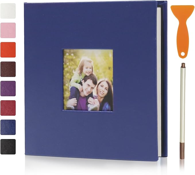 RECUTMS Small Photo Album Self Adhesive Scrapbook Magnetic Photo Albums for 4x6 5x7 8x10 Pictures for Baby Family Wedding 40 Pages with Metal Pen and Plastic Board (Blue)
