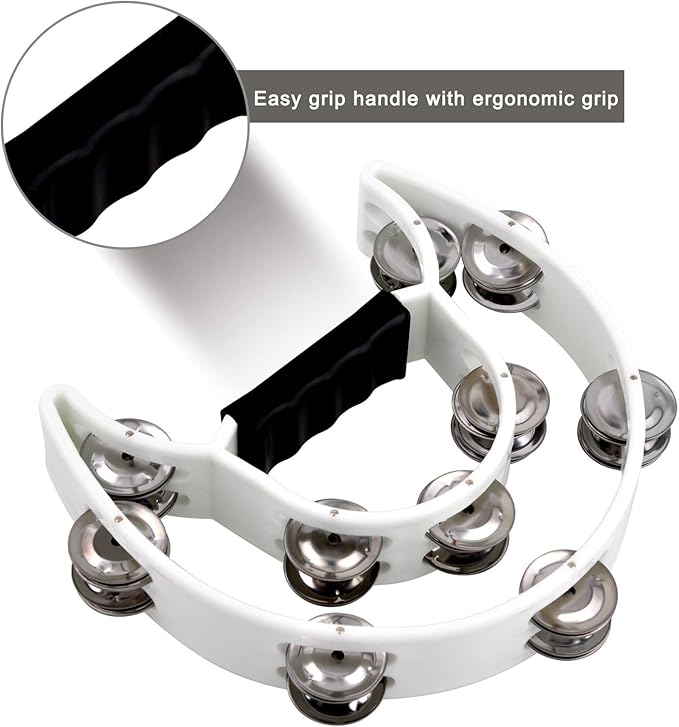 EastRock Double Row Tambourines,Metal Jingles Hand Held Percussion-Half Moon Tambourine for Kids, Adults, KTV, Party