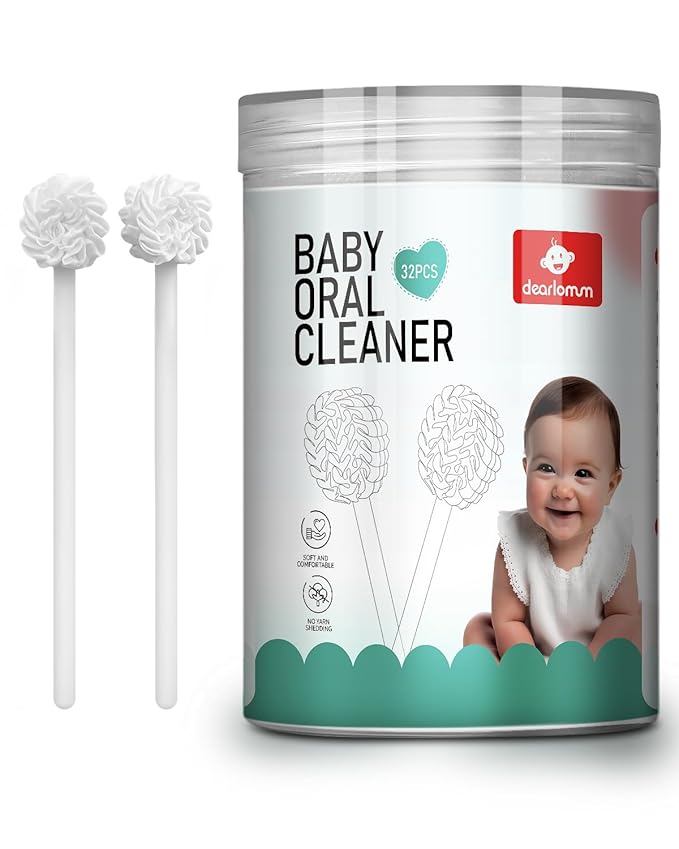 dearlomum Upgraded 32PCS Baby Tongue Cleaner, Disposable Newborn Toothbrush & Oral Cleaning Stick, Gauze Gum Cleaner for Infant Dental Care, 0–36 Months Baby Mouth Wipes