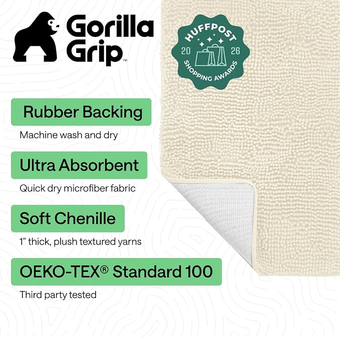 GORILLA GRIP Bath Rug Mat 36x24, Soft Absorbent Chenille, Quick Dry Microfiber - Image 2