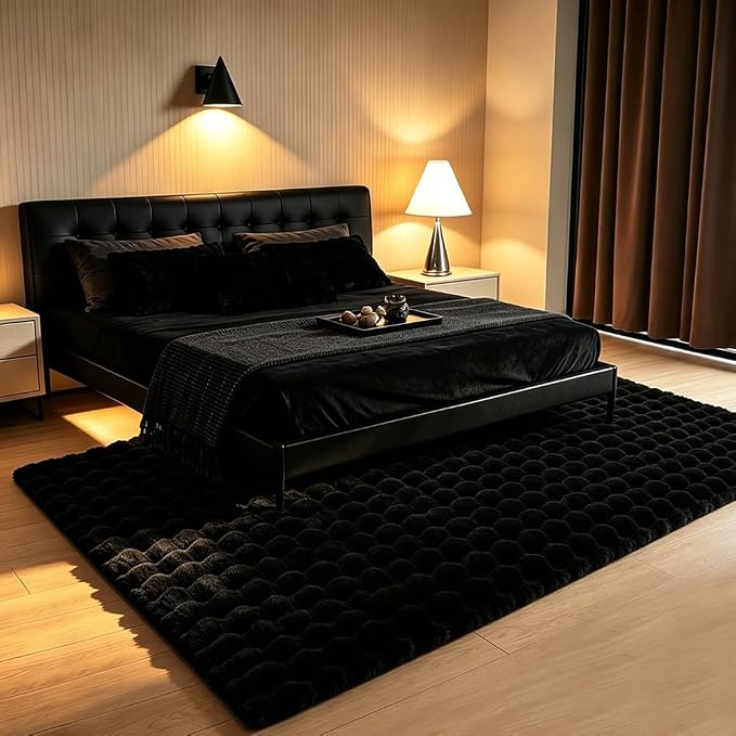 Black Rabbit Plush Rug 5'x8', Fluffy Faux Fur Shaggy Area Rug - Image 2