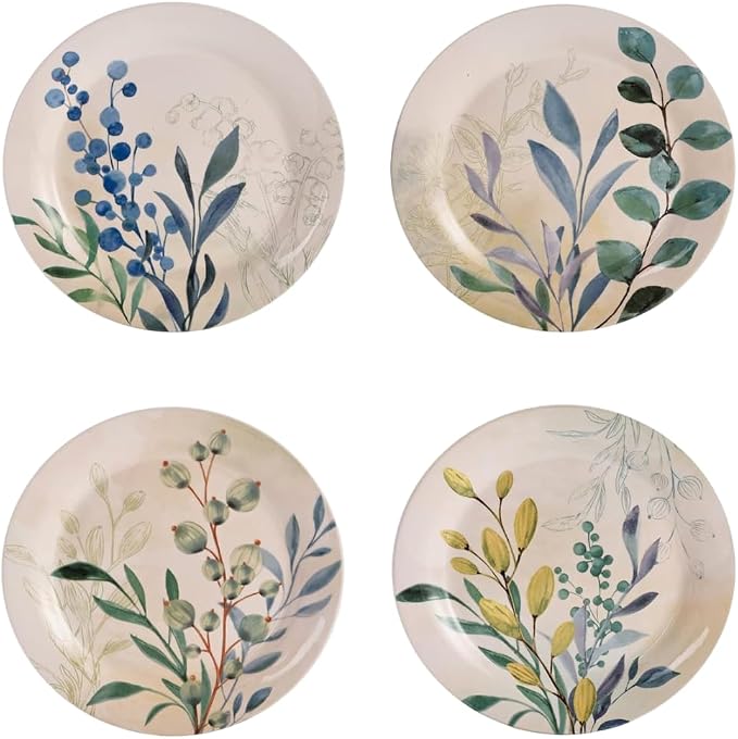 Bico Botanical Valley Salad Plates Set of 4, 8.75 Inch Ceramic Dessert Plates by Bico