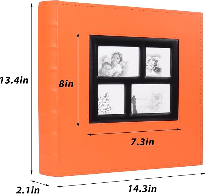 RECUTMS Photo Album 4x6 600 Pockets, Black Pages Leather Cover Large Capacity Picture Albums Holds 600 Horizontal and Vertical Photos (Orange)